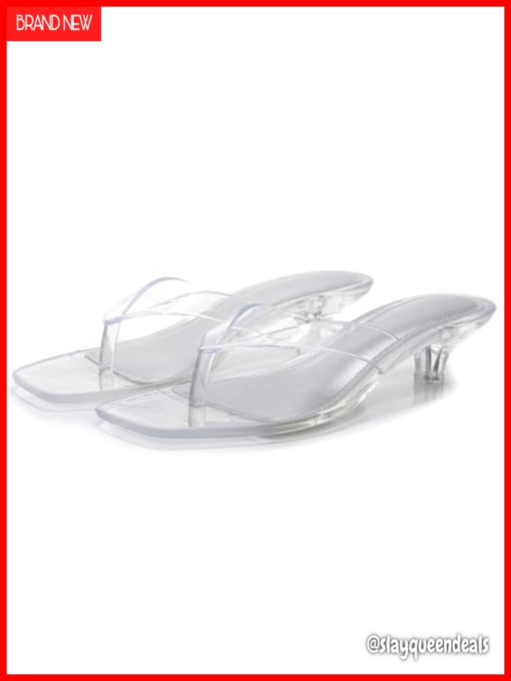 Jelly Clear Low Heeled Thong Sandals Square Toe Kitten Heel Flip Flops Summer